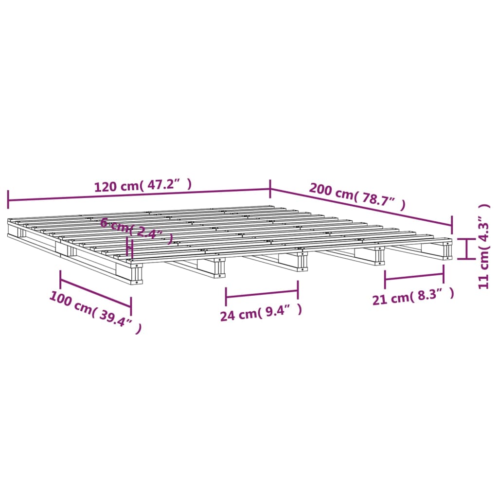 vidaXL Cama de palets madera maciza de pino gris 120x200 cm