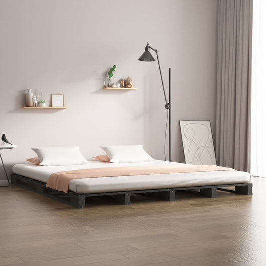 vidaXL Cama de palets madera maciza de pino gris 120x200 cm