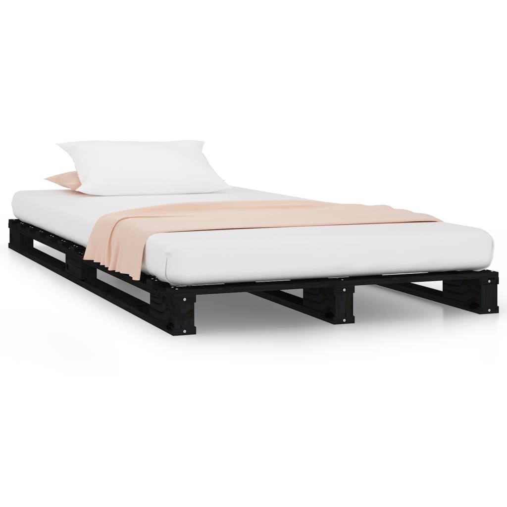 vidaXL Cama de palets madera maciza pino negra pequeña 75x190 cm