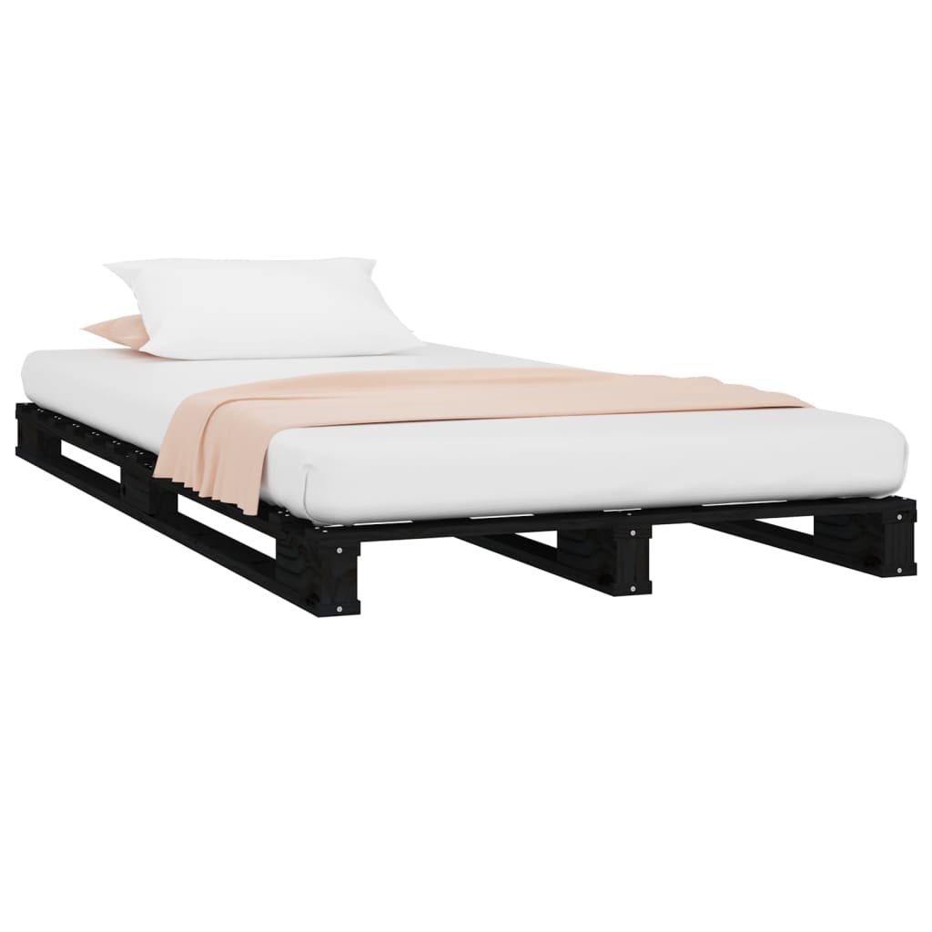 vidaXL Cama de palets madera maciza pino negra pequeña 75x190 cm