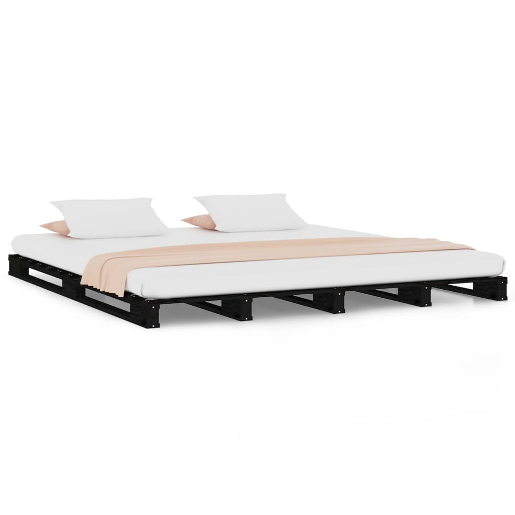 vidaXL Cama de palets madera maciza pino negra 120x190 cm