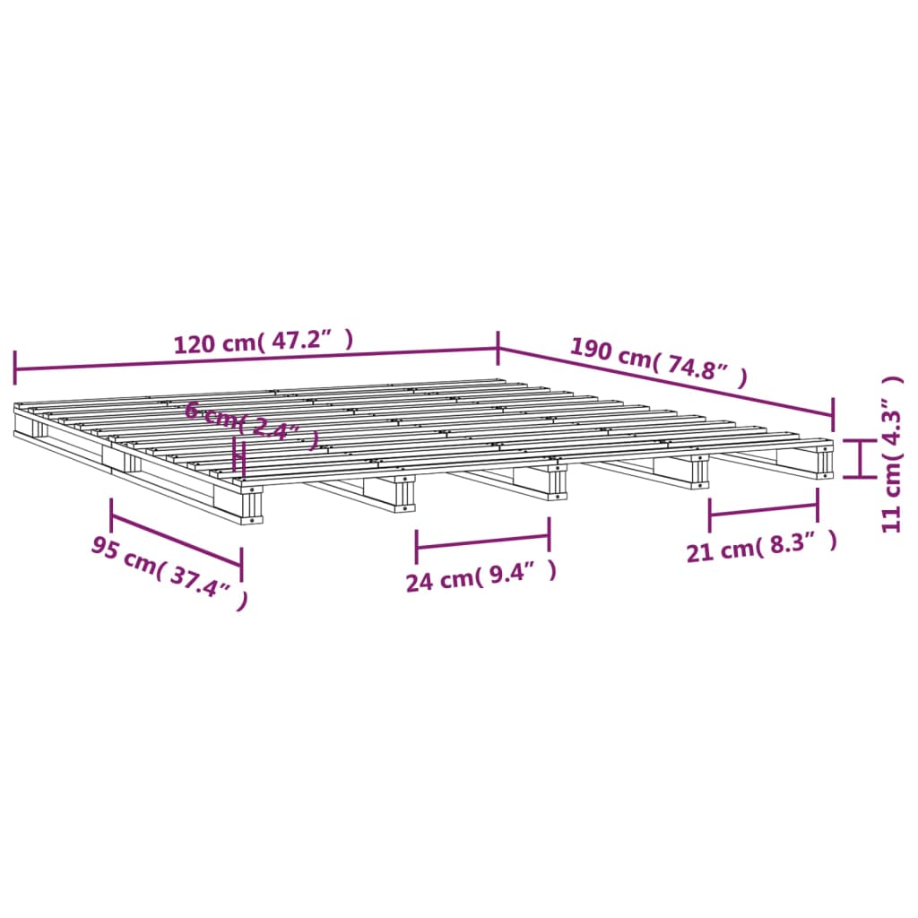 vidaXL Cama de palets madera maciza pino negra 120x190 cm