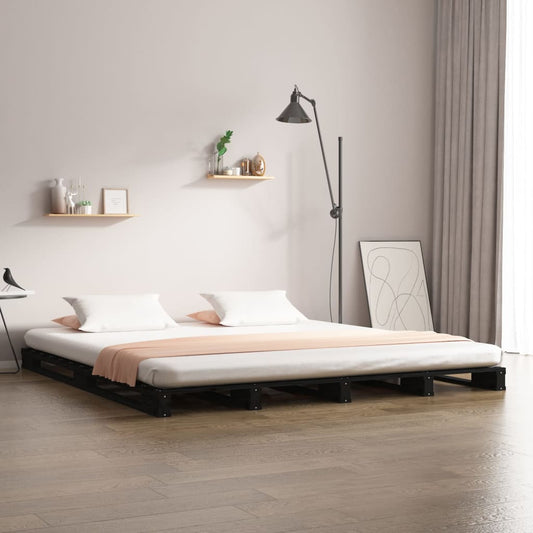 vidaXL Cama de palets madera maciza pino negra 120x190 cm