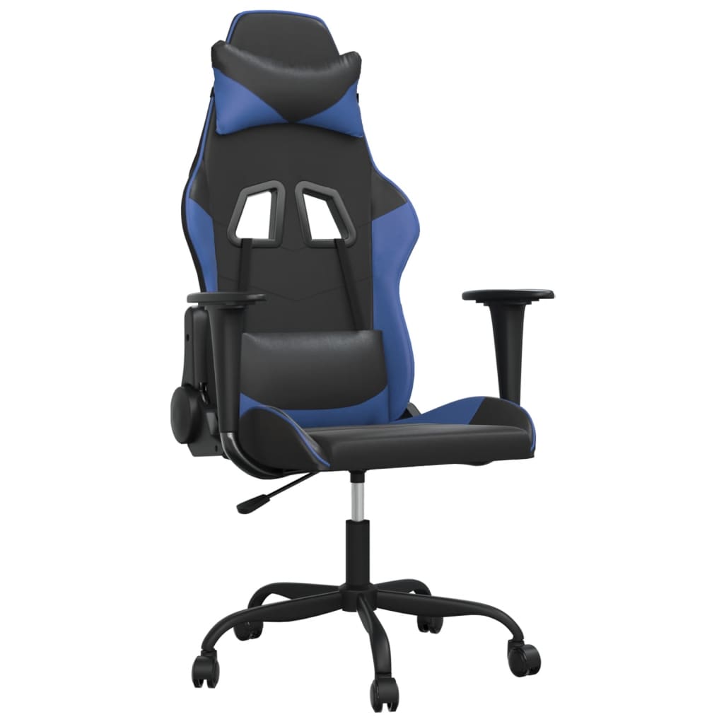 vidaXL Silla gaming de masaje cuero sintético negro y azul