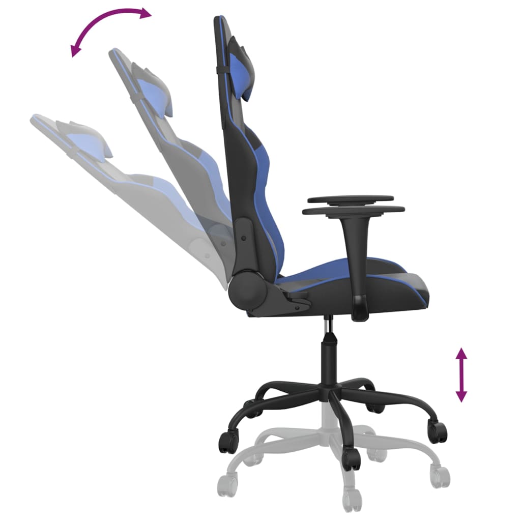 vidaXL Silla gaming de masaje cuero sintético negro y azul