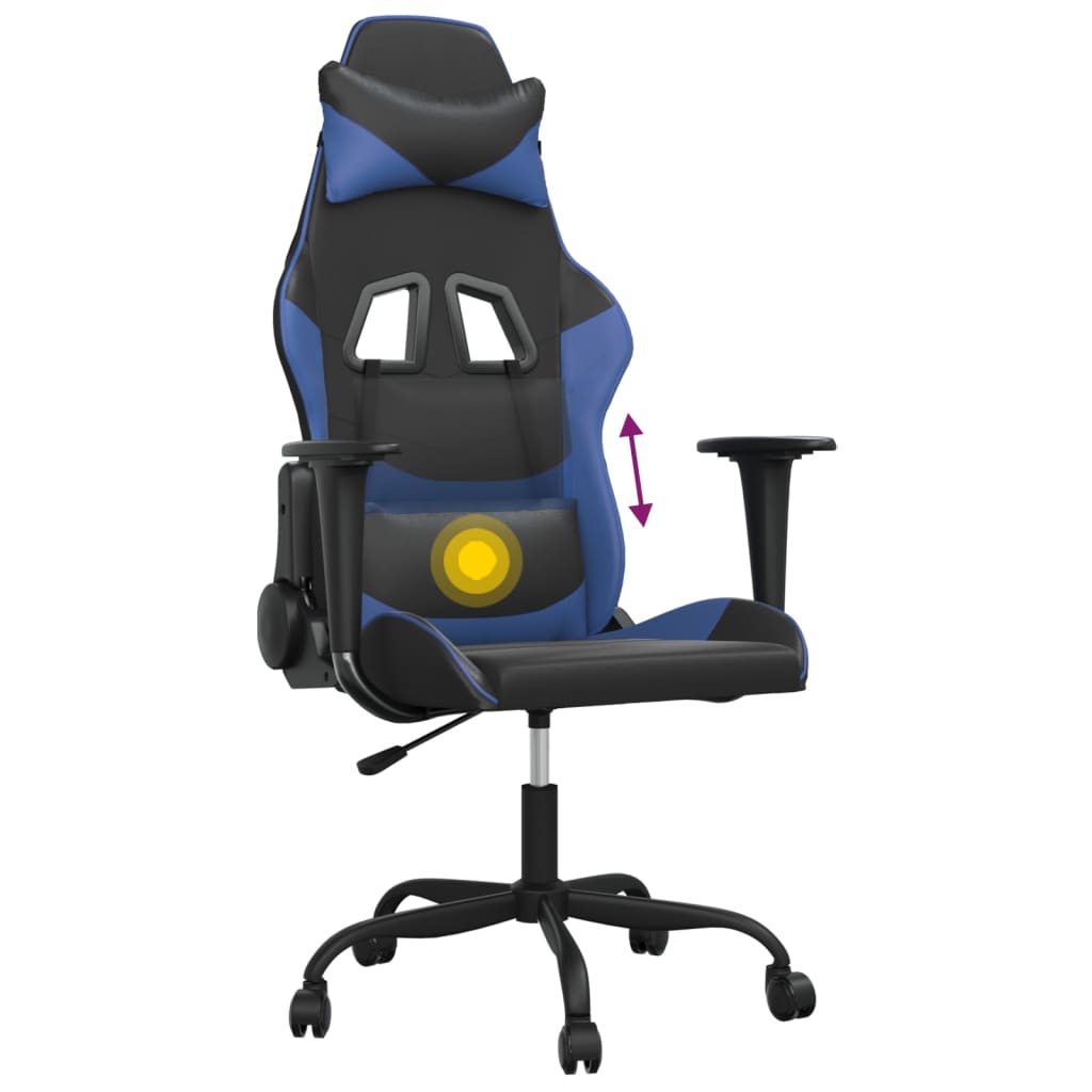 vidaXL Silla gaming de masaje cuero sintético negro y azul