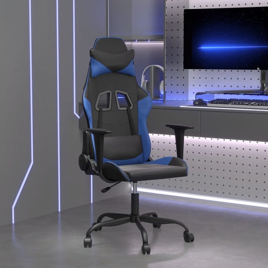 vidaXL Silla gaming de masaje cuero sintético negro y azul