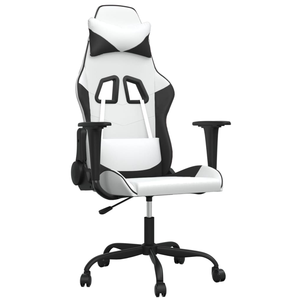 vidaXL Silla gaming de masaje cuero sintético blanco y negro