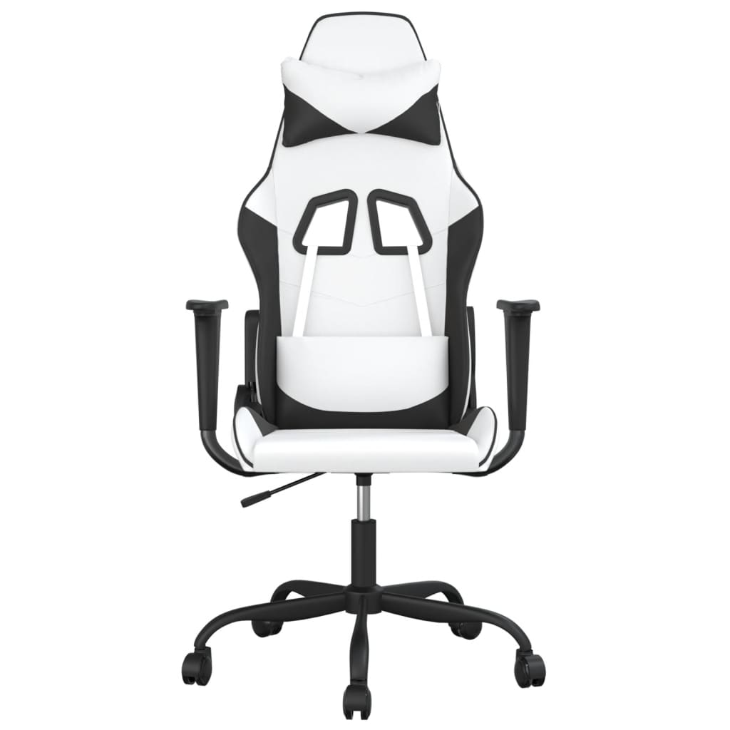 vidaXL Silla gaming de masaje cuero sintético blanco y negro