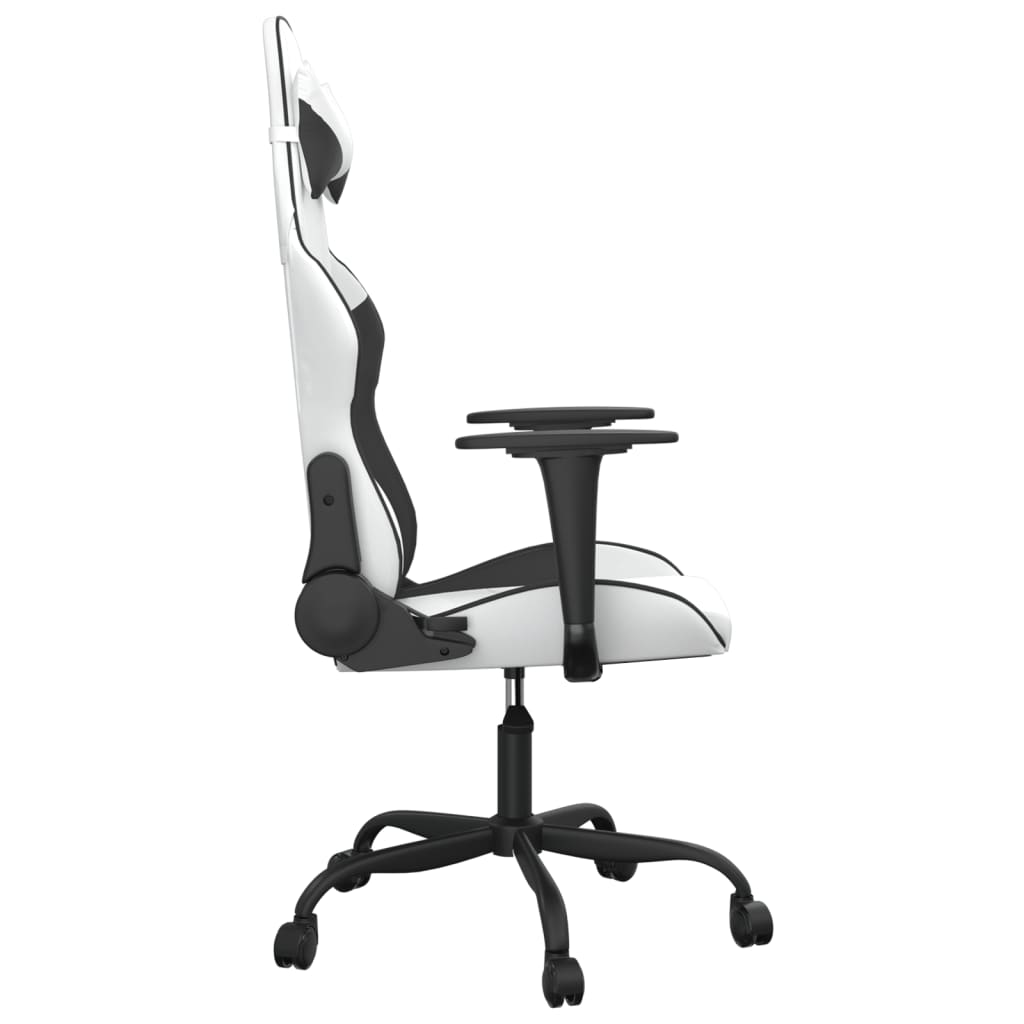 vidaXL Silla gaming de masaje cuero sintético blanco y negro