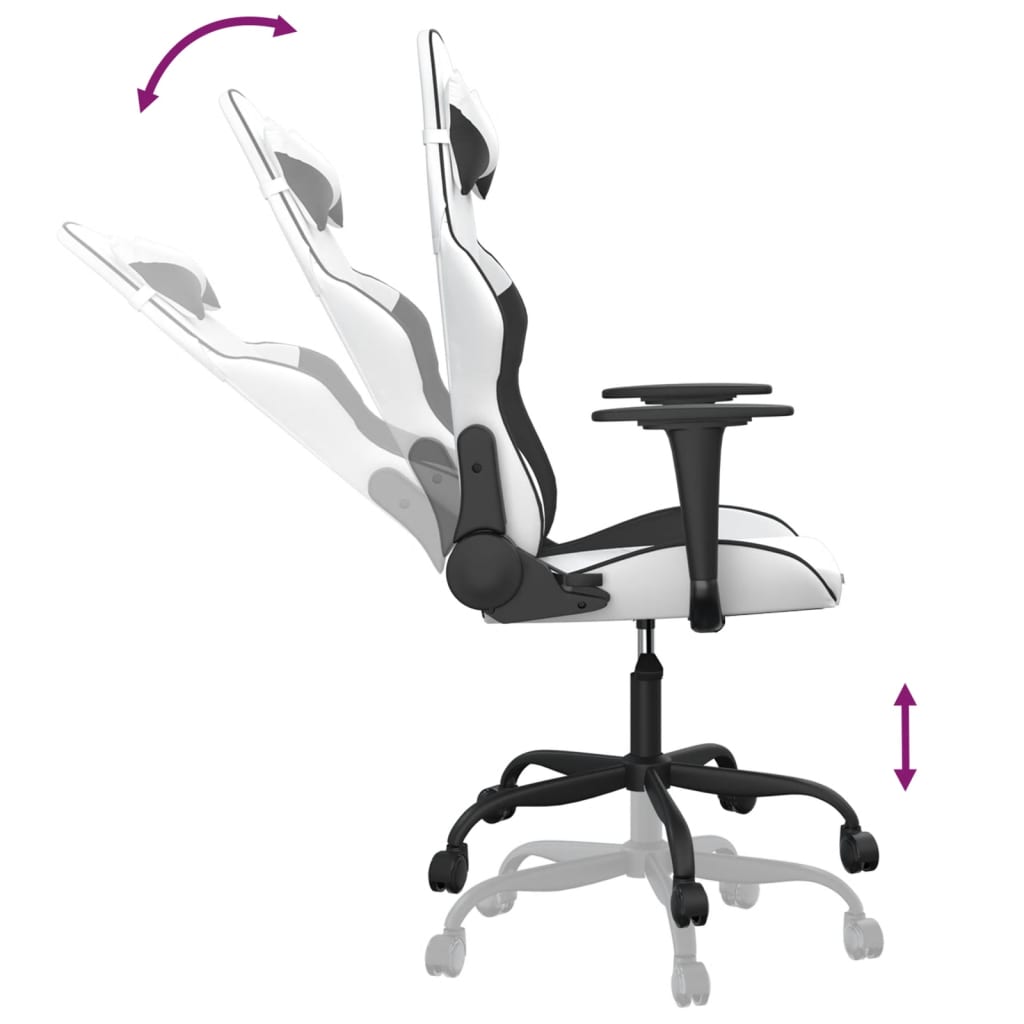 vidaXL Silla gaming de masaje cuero sintético blanco y negro