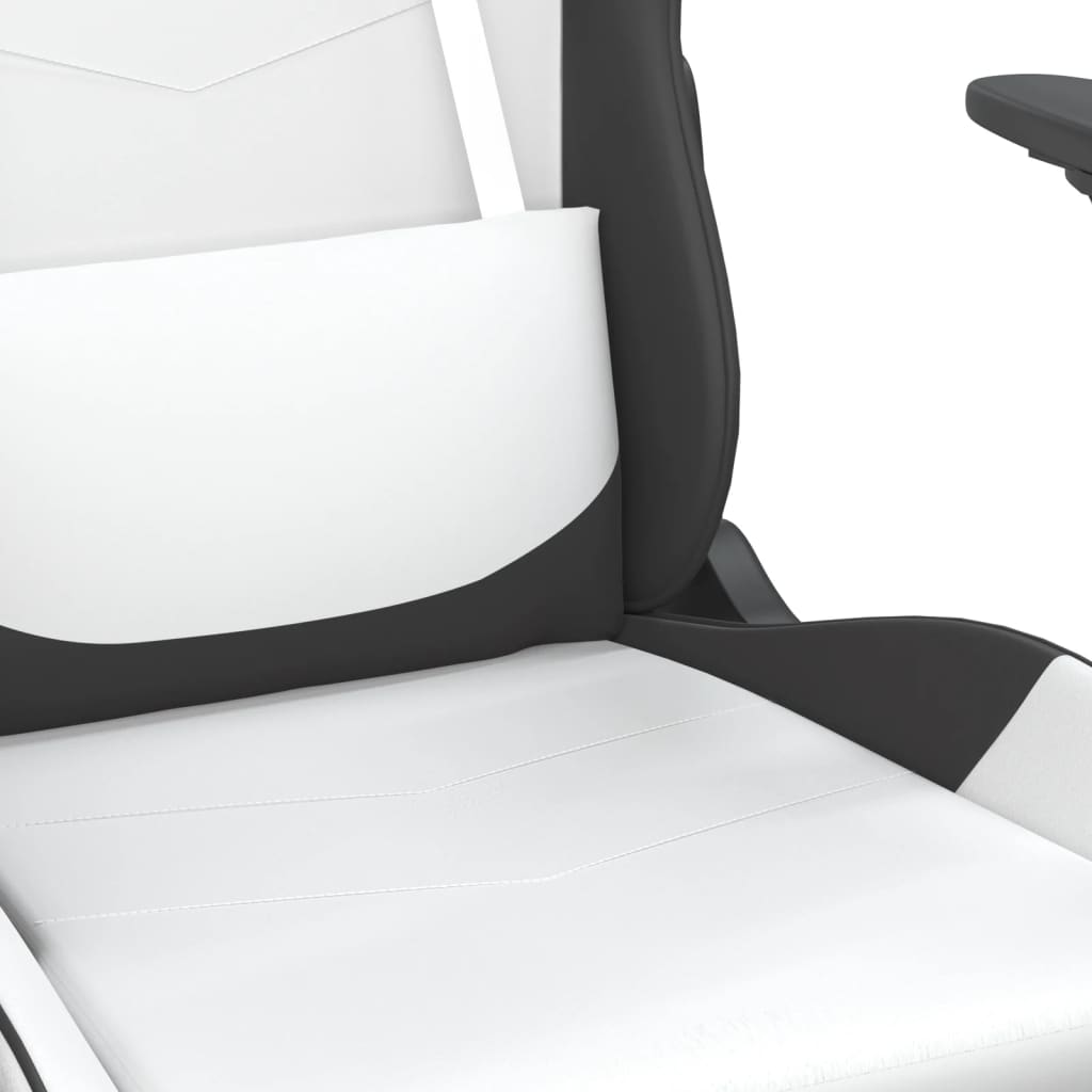 vidaXL Silla gaming de masaje cuero sintético blanco y negro