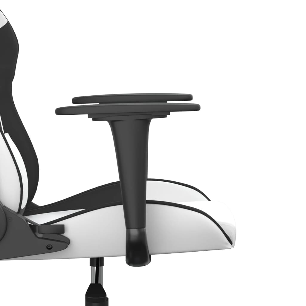 vidaXL Silla gaming de masaje cuero sintético blanco y negro