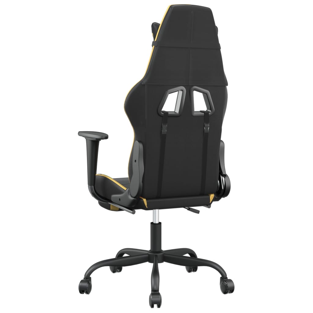 vidaXL Silla gaming masaje y reposapiés cuero sintético negro dorado