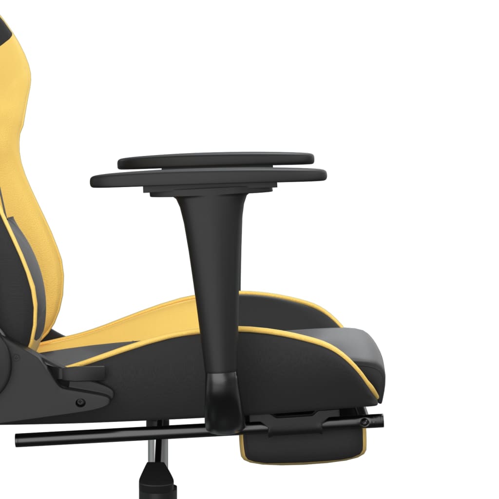 vidaXL Silla gaming masaje y reposapiés cuero sintético negro dorado