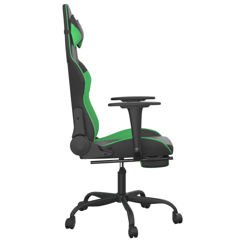 vidaXL Silla gaming de masaje y reposapiés cuero sintético negro verde