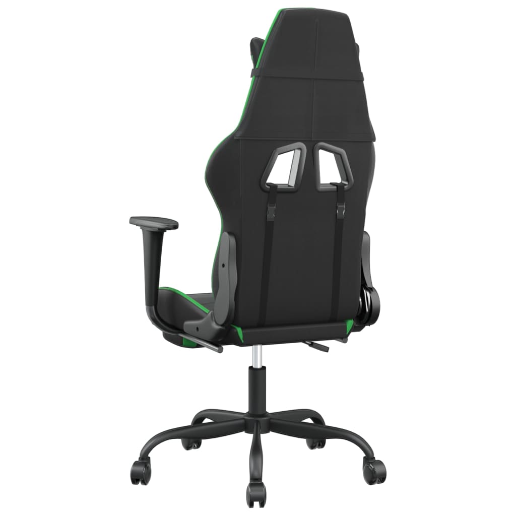 vidaXL Silla gaming de masaje y reposapiés cuero sintético negro verde