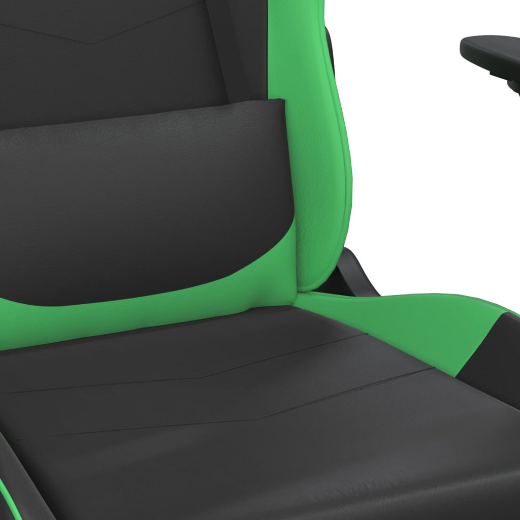 vidaXL Silla gaming de masaje y reposapiés cuero sintético negro verde