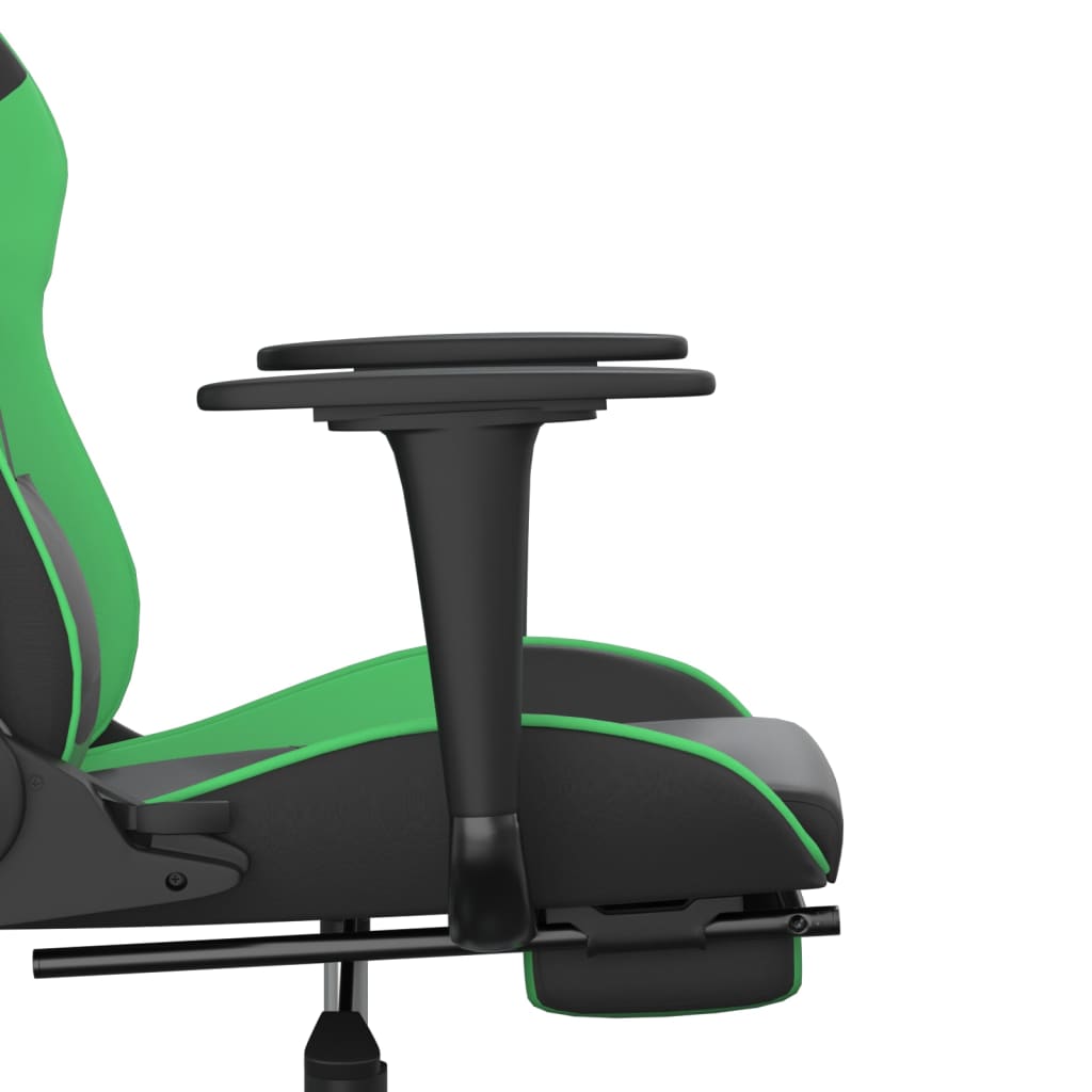 vidaXL Silla gaming de masaje y reposapiés cuero sintético negro verde