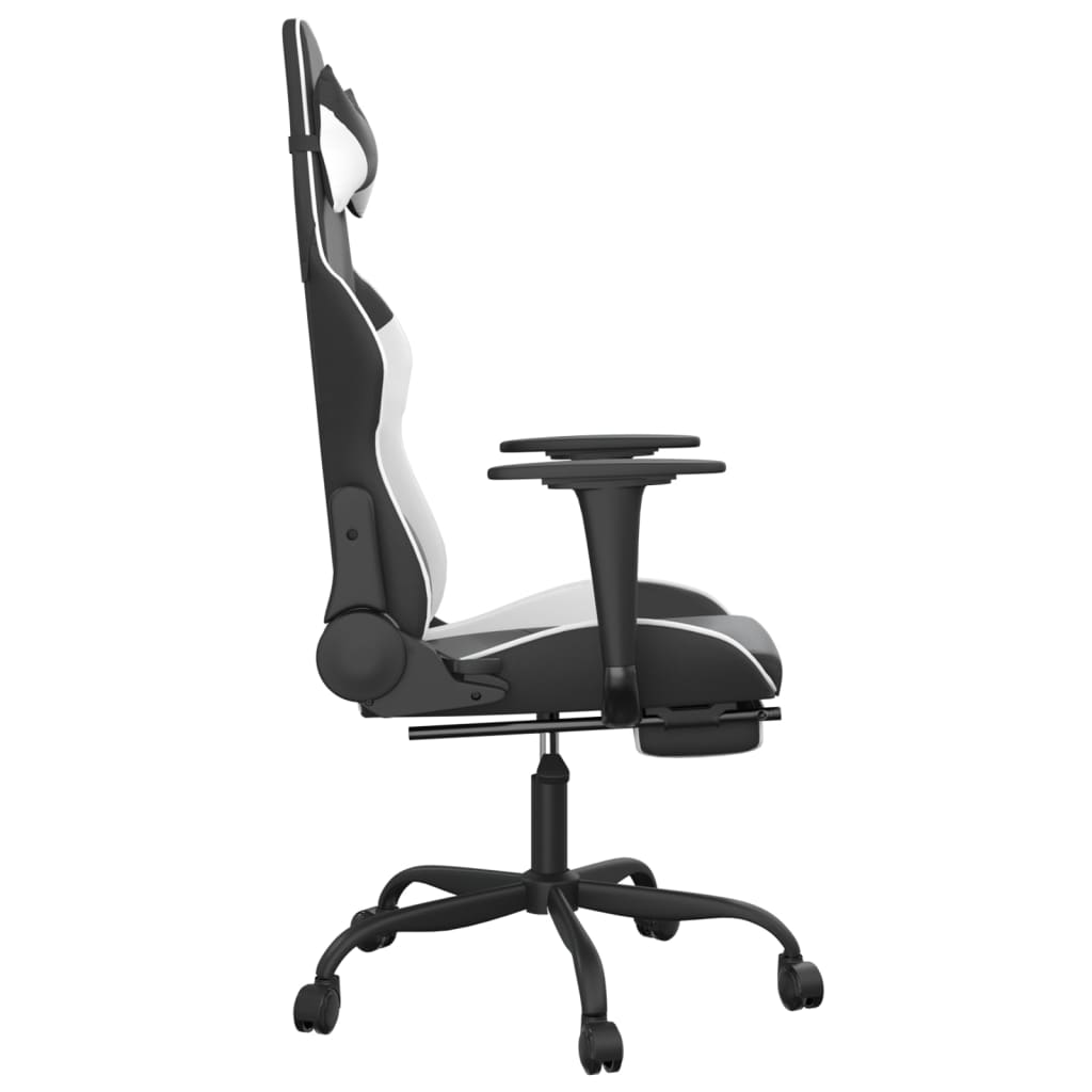 vidaXL Silla gaming masaje y reposapiés cuero sintético negro blanco