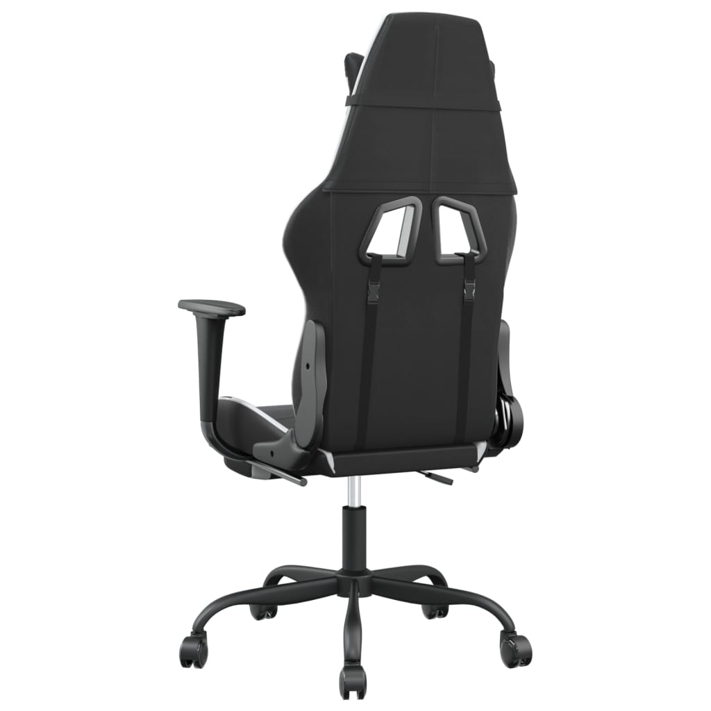 vidaXL Silla gaming masaje y reposapiés cuero sintético negro blanco