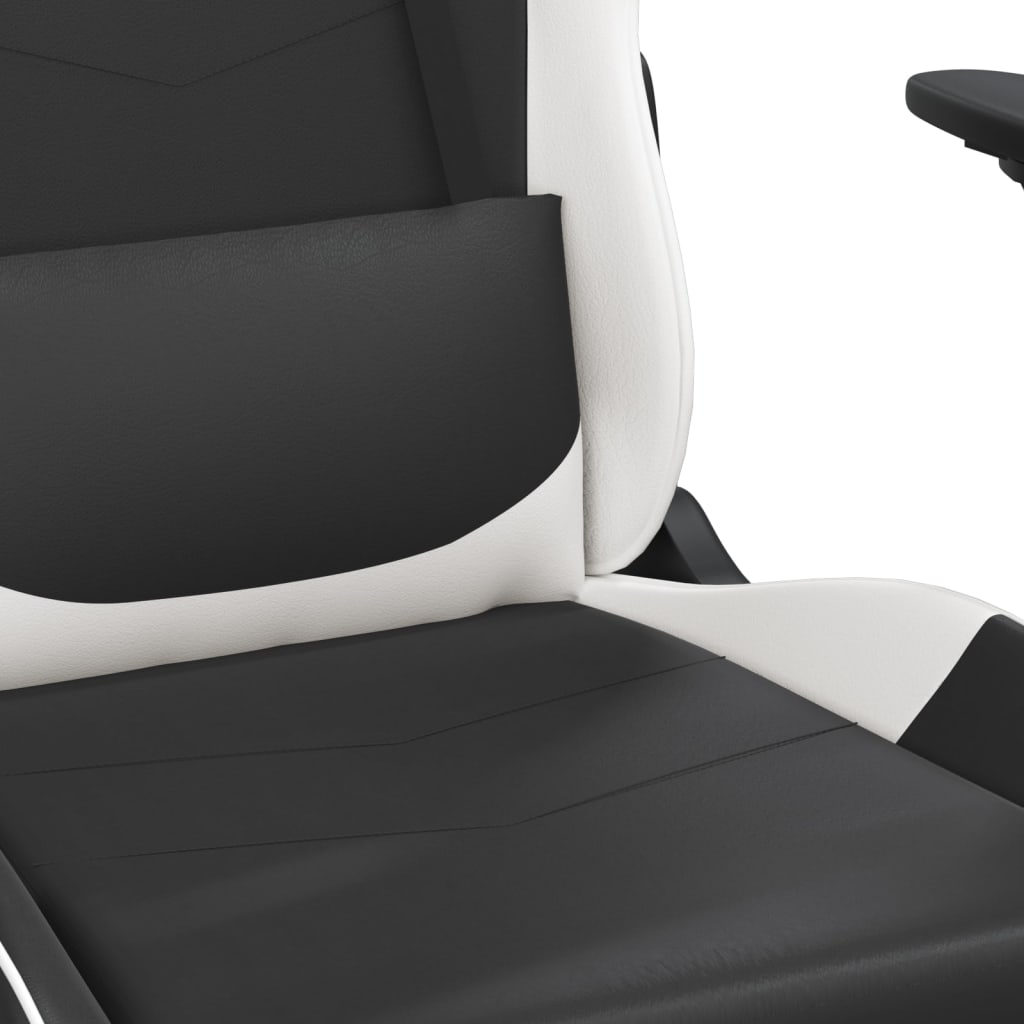 vidaXL Silla gaming masaje y reposapiés cuero sintético negro blanco