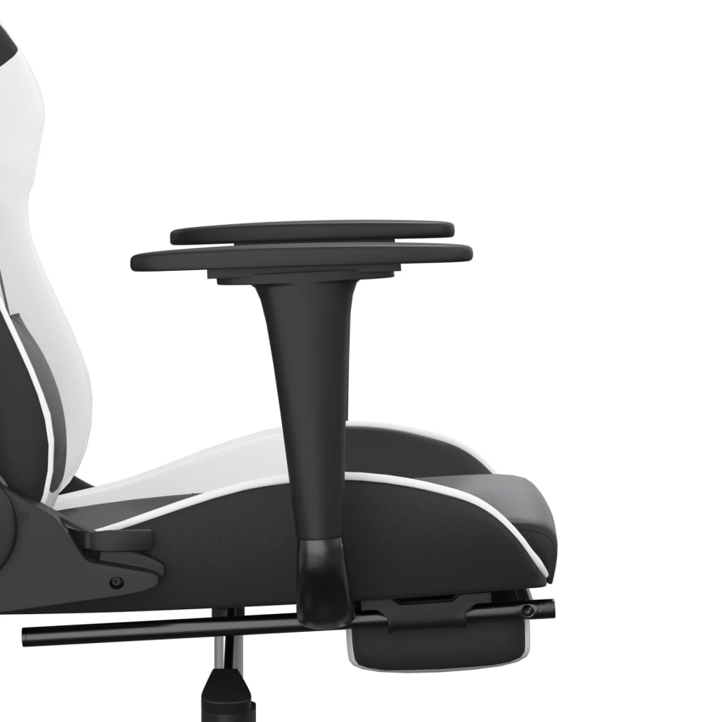 vidaXL Silla gaming masaje y reposapiés cuero sintético negro blanco