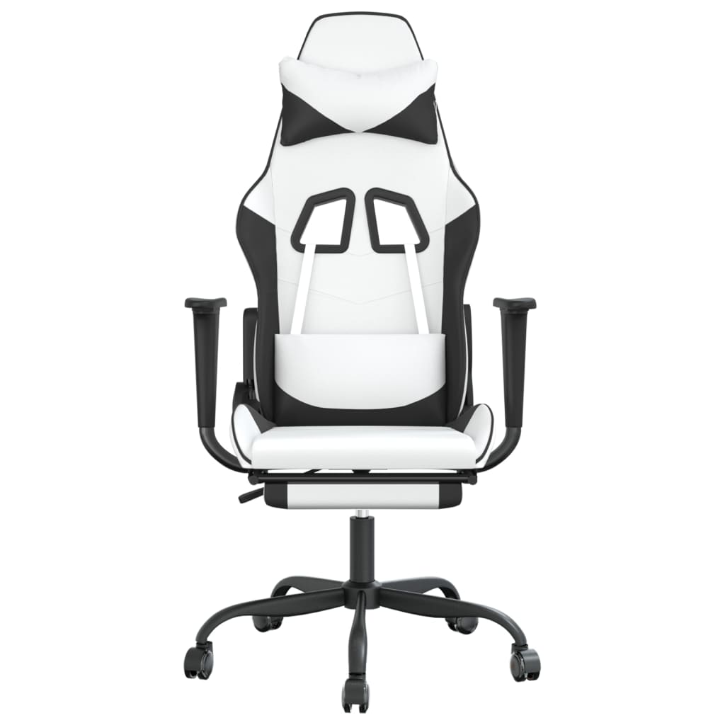 vidaXL Silla gaming masaje y reposapiés cuero sintético negro blanco