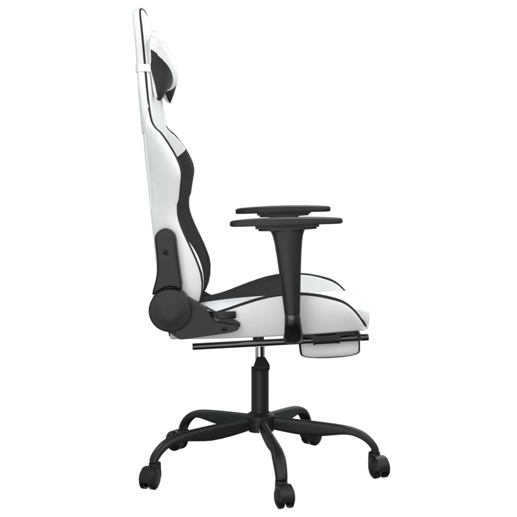 vidaXL Silla gaming masaje y reposapiés cuero sintético negro blanco