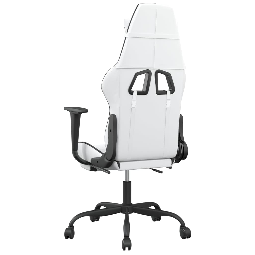 vidaXL Silla gaming masaje y reposapiés cuero sintético negro blanco