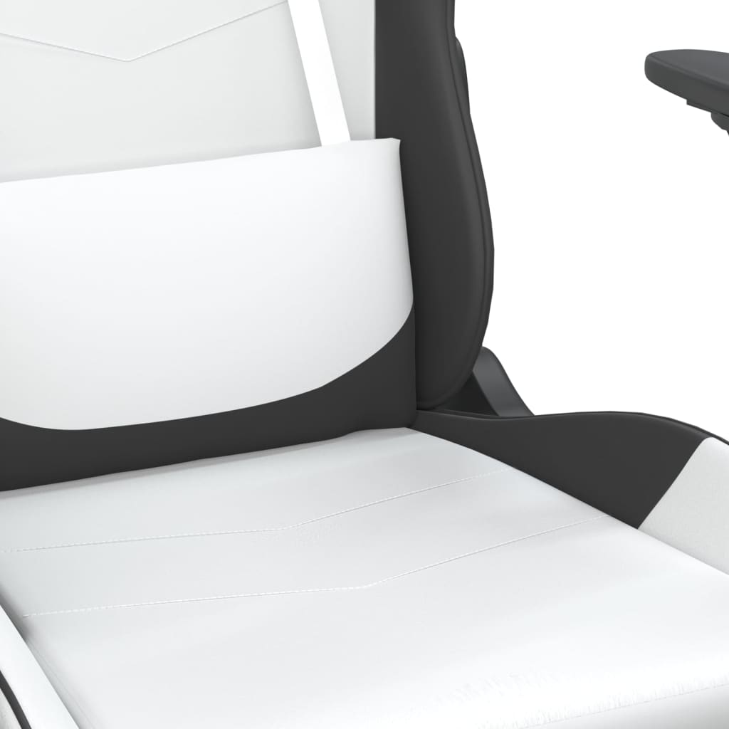 vidaXL Silla gaming masaje y reposapiés cuero sintético negro blanco