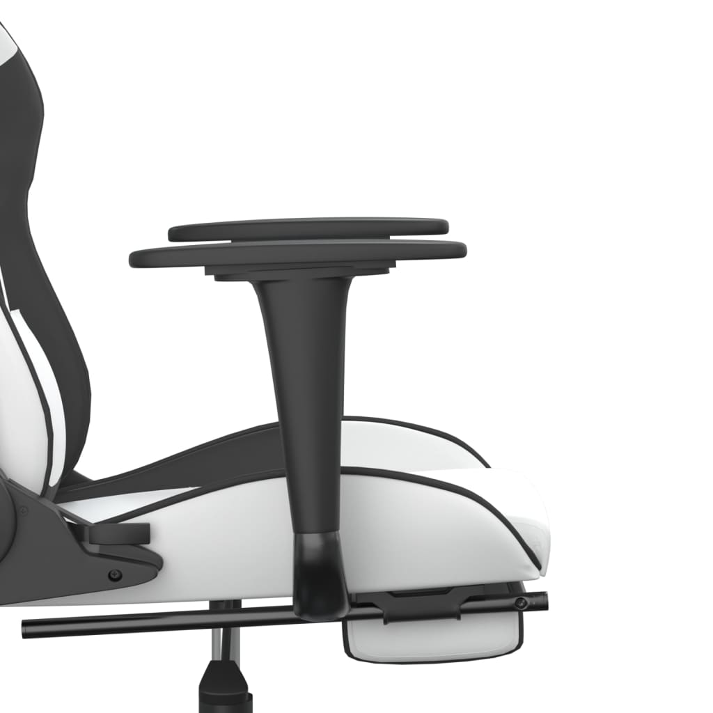 vidaXL Silla gaming masaje y reposapiés cuero sintético negro blanco