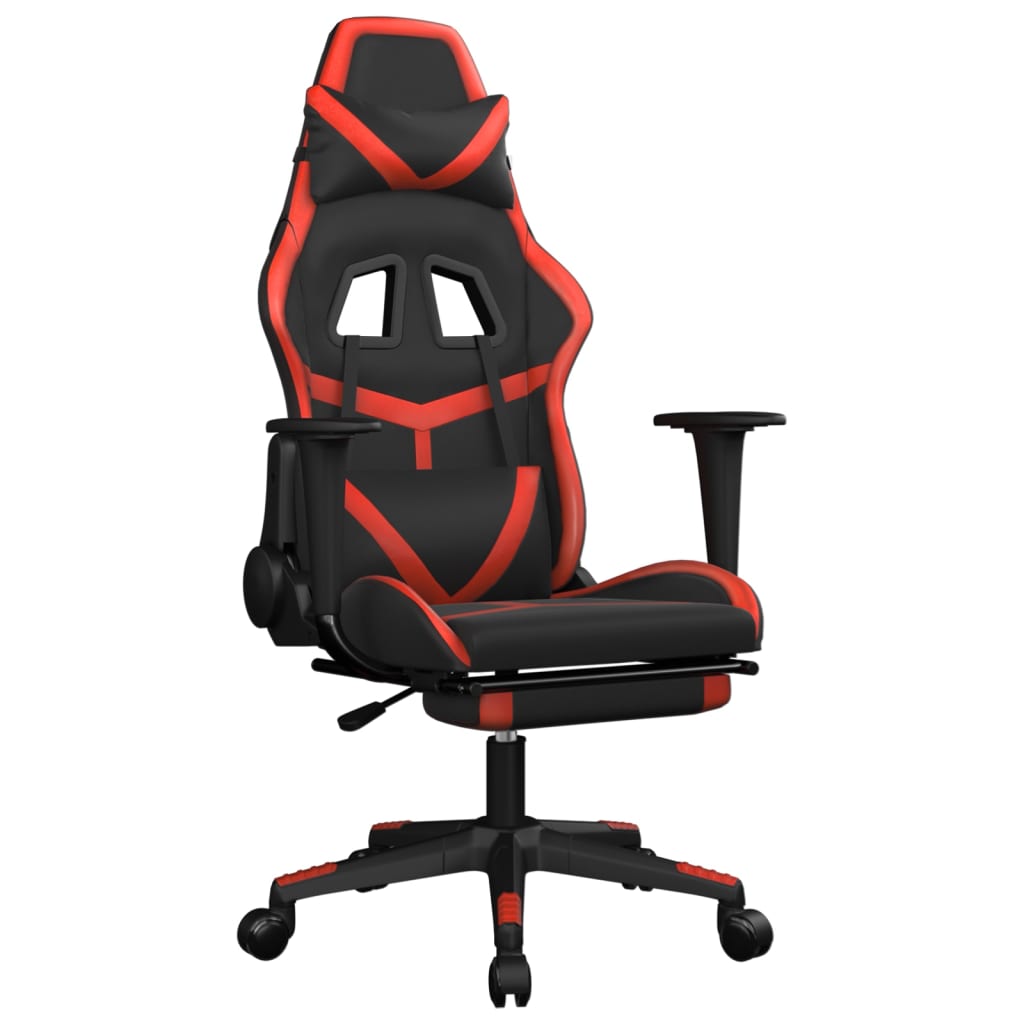 vidaXL Silla gaming de masaje y reposapiés cuero sintético negro rojo