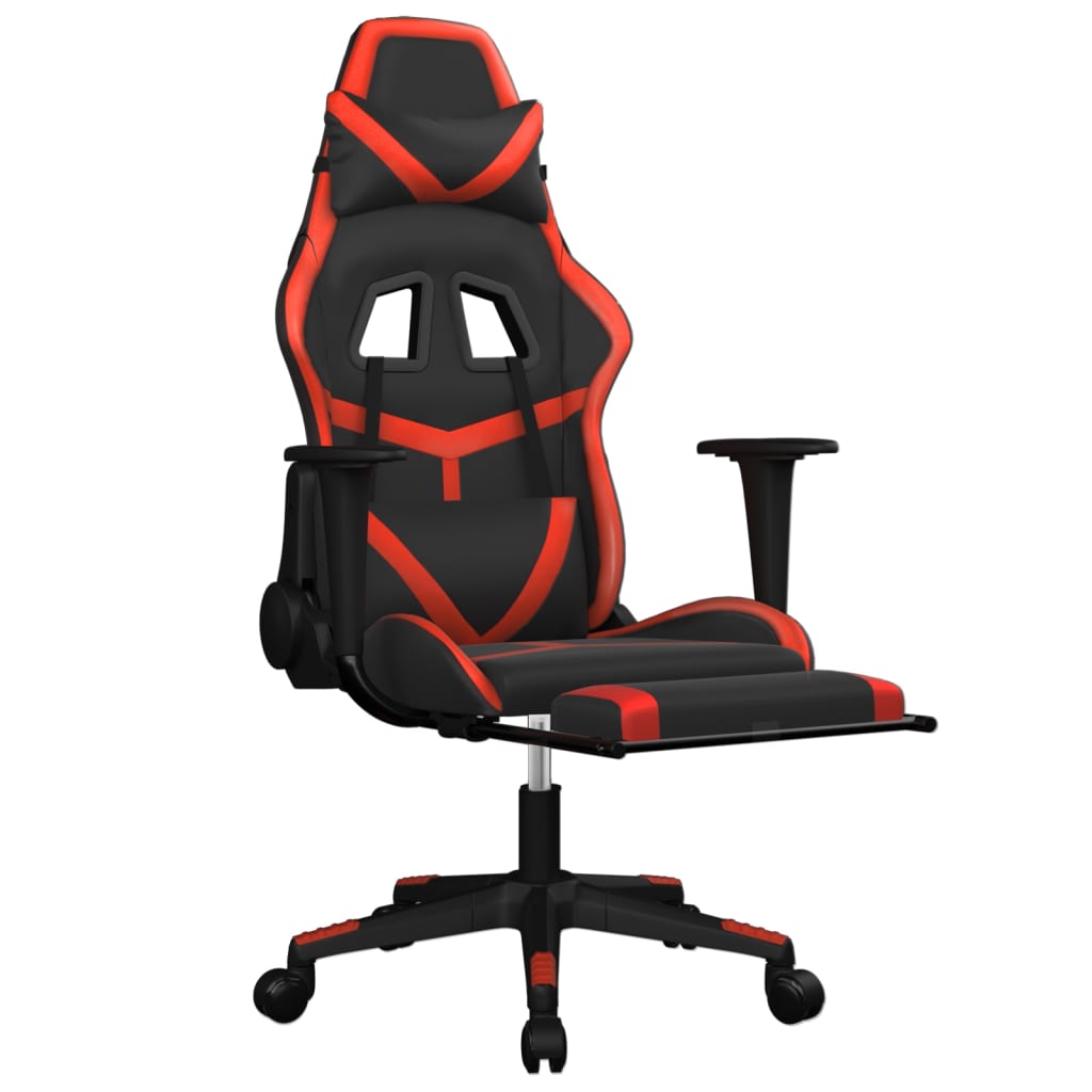 vidaXL Silla gaming de masaje y reposapiés cuero sintético negro rojo