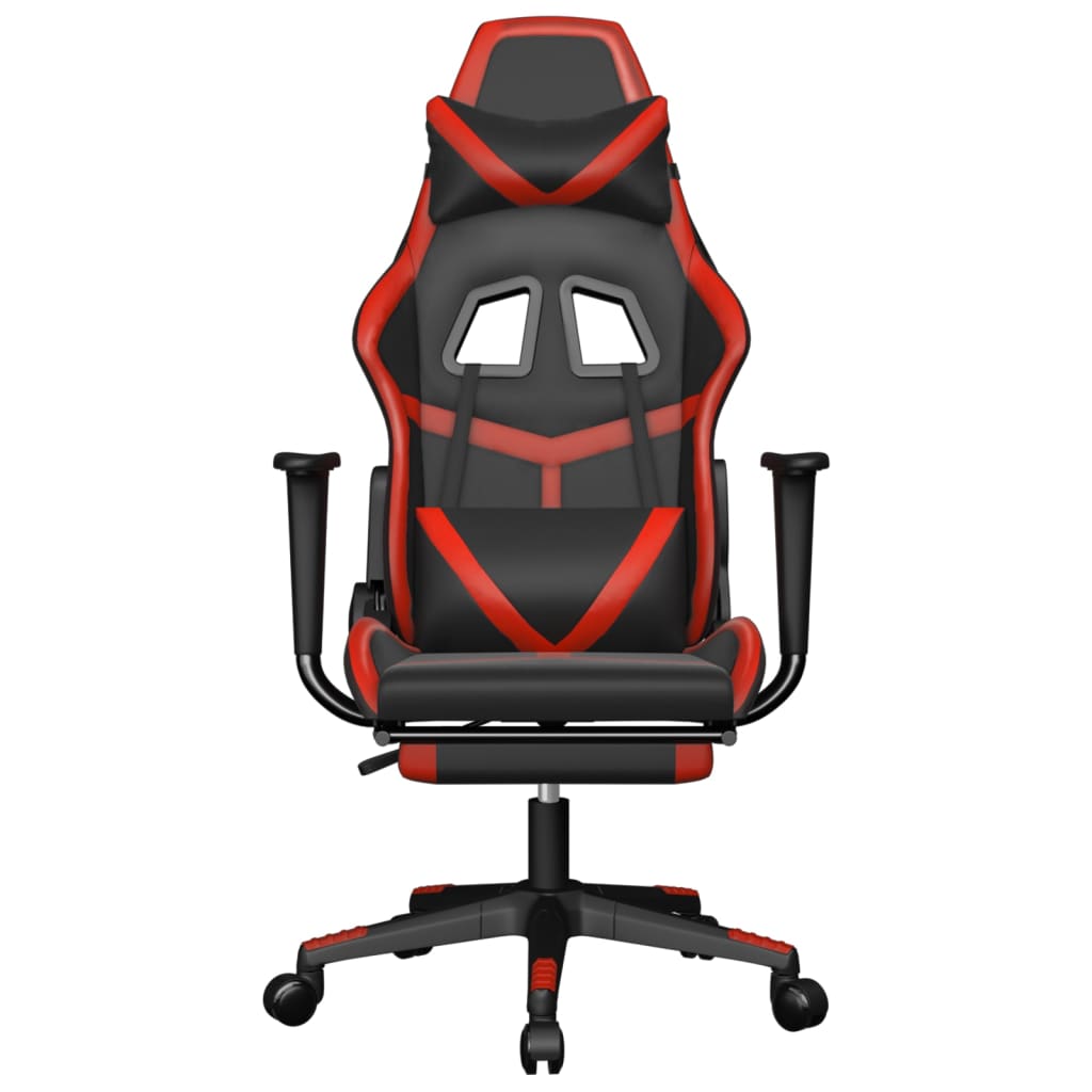 vidaXL Silla gaming de masaje y reposapiés cuero sintético negro rojo