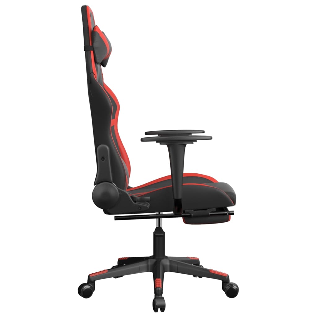 vidaXL Silla gaming de masaje y reposapiés cuero sintético negro rojo