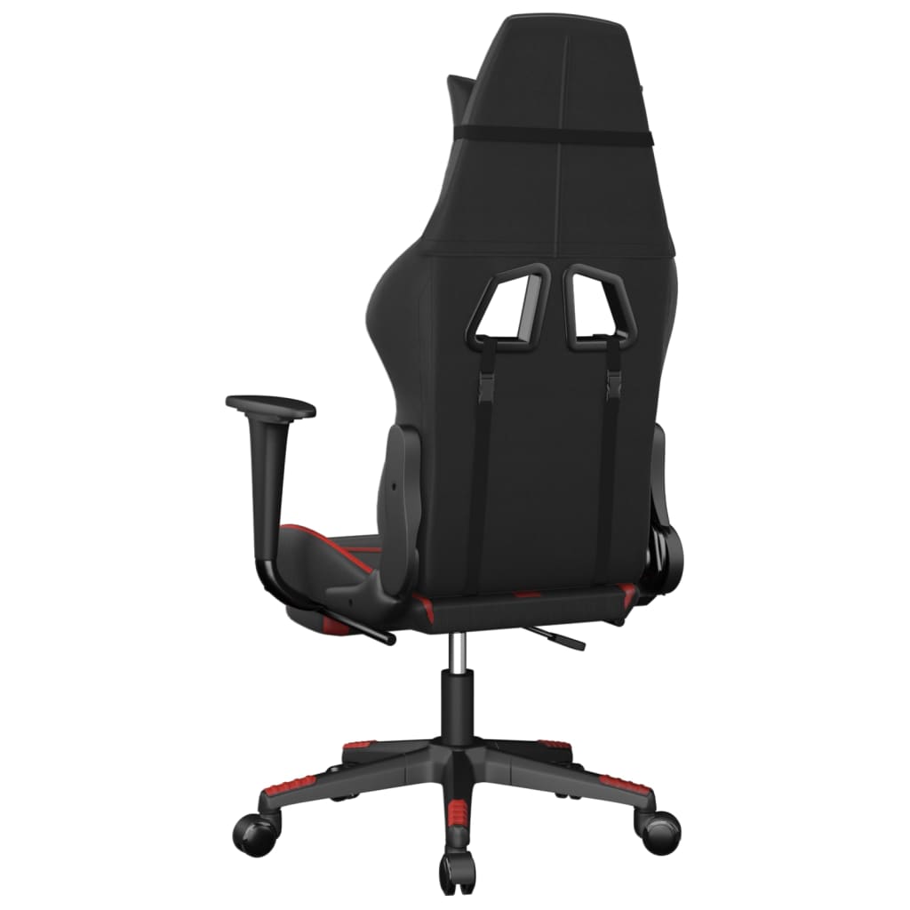 vidaXL Silla gaming de masaje y reposapiés cuero sintético negro rojo