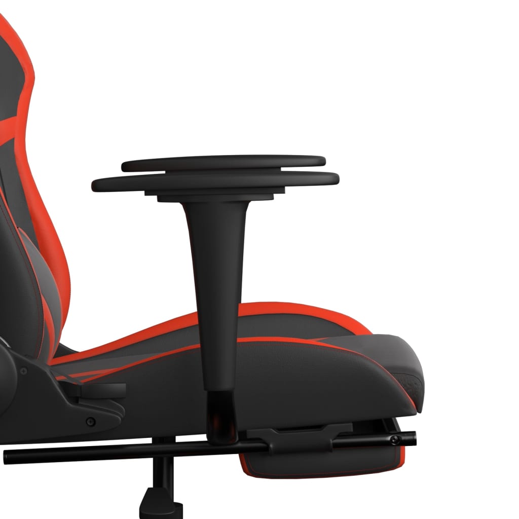 vidaXL Silla gaming de masaje y reposapiés cuero sintético negro rojo