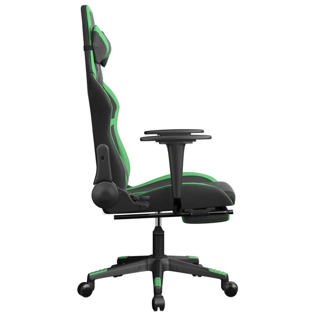 vidaXL Silla gaming de masaje y reposapiés cuero sintético negro verde