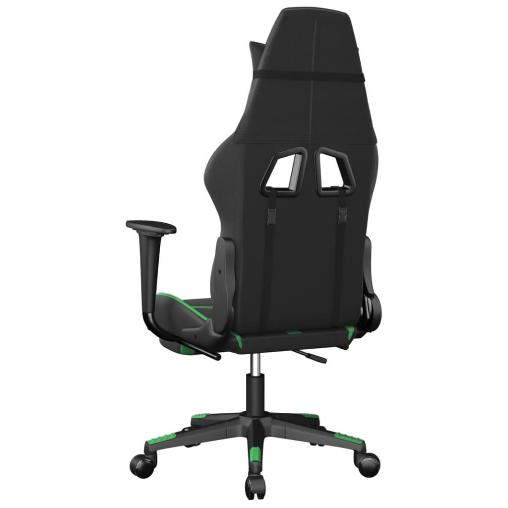 vidaXL Silla gaming de masaje y reposapiés cuero sintético negro verde