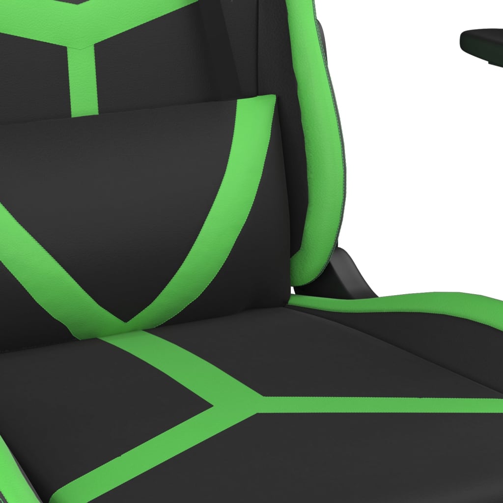 vidaXL Silla gaming de masaje y reposapiés cuero sintético negro verde