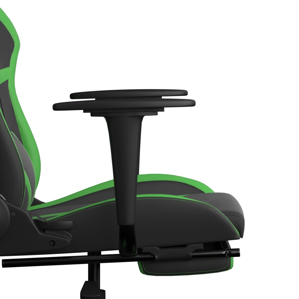 vidaXL Silla gaming de masaje y reposapiés cuero sintético negro verde