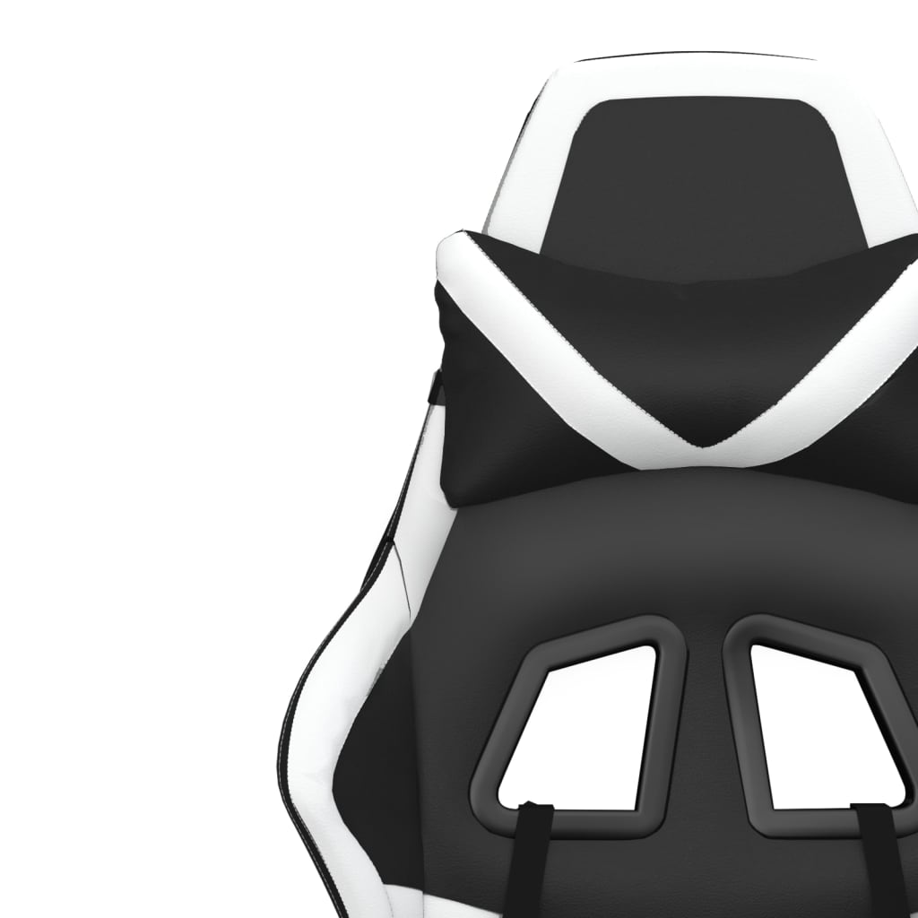 vidaXL Silla gaming masaje y reposapiés cuero sintético negro blanco