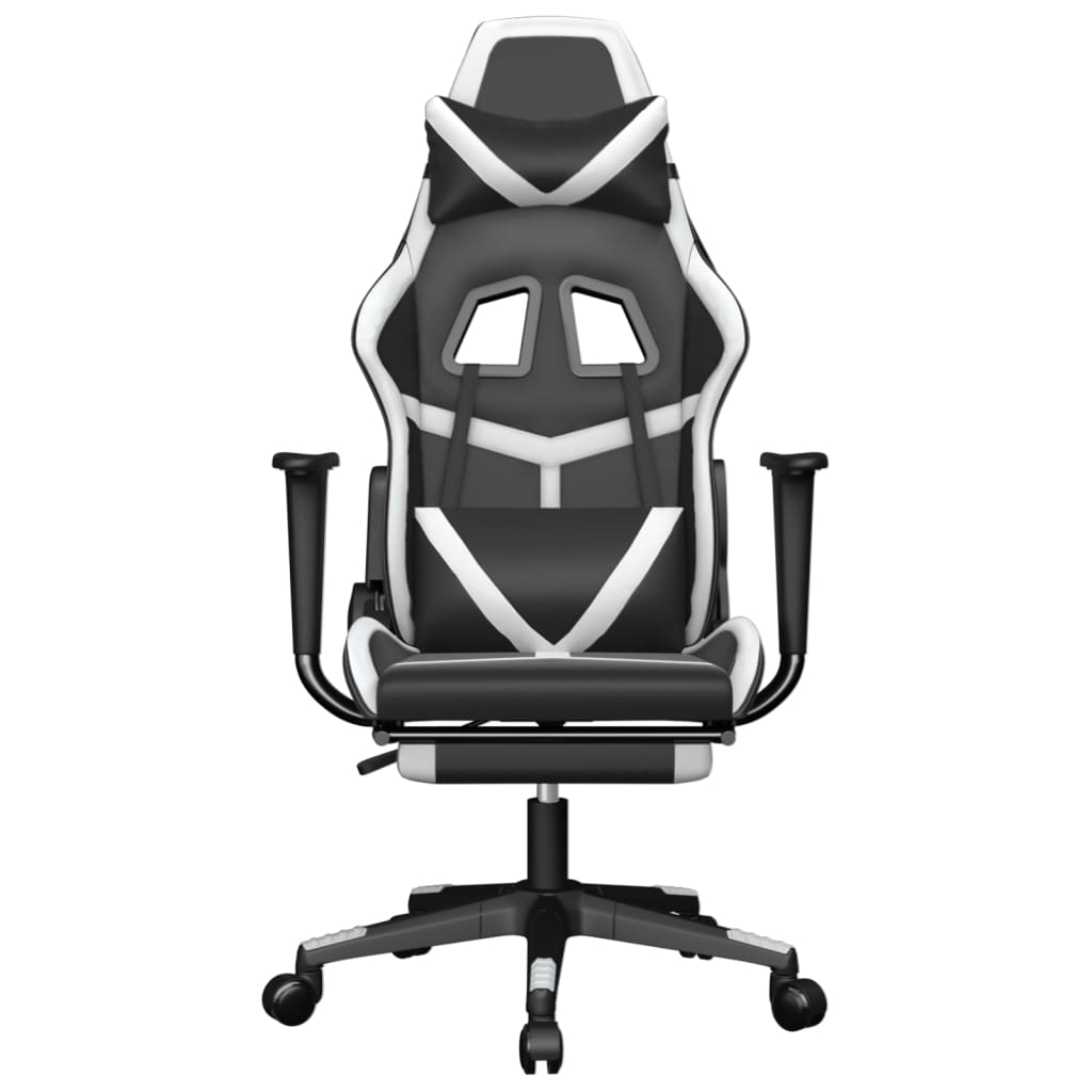 vidaXL Silla gaming masaje y reposapiés cuero sintético negro blanco