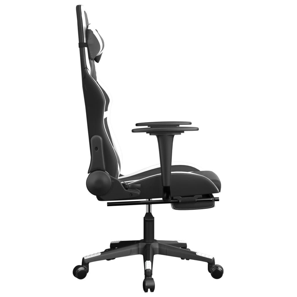 vidaXL Silla gaming masaje y reposapiés cuero sintético negro blanco