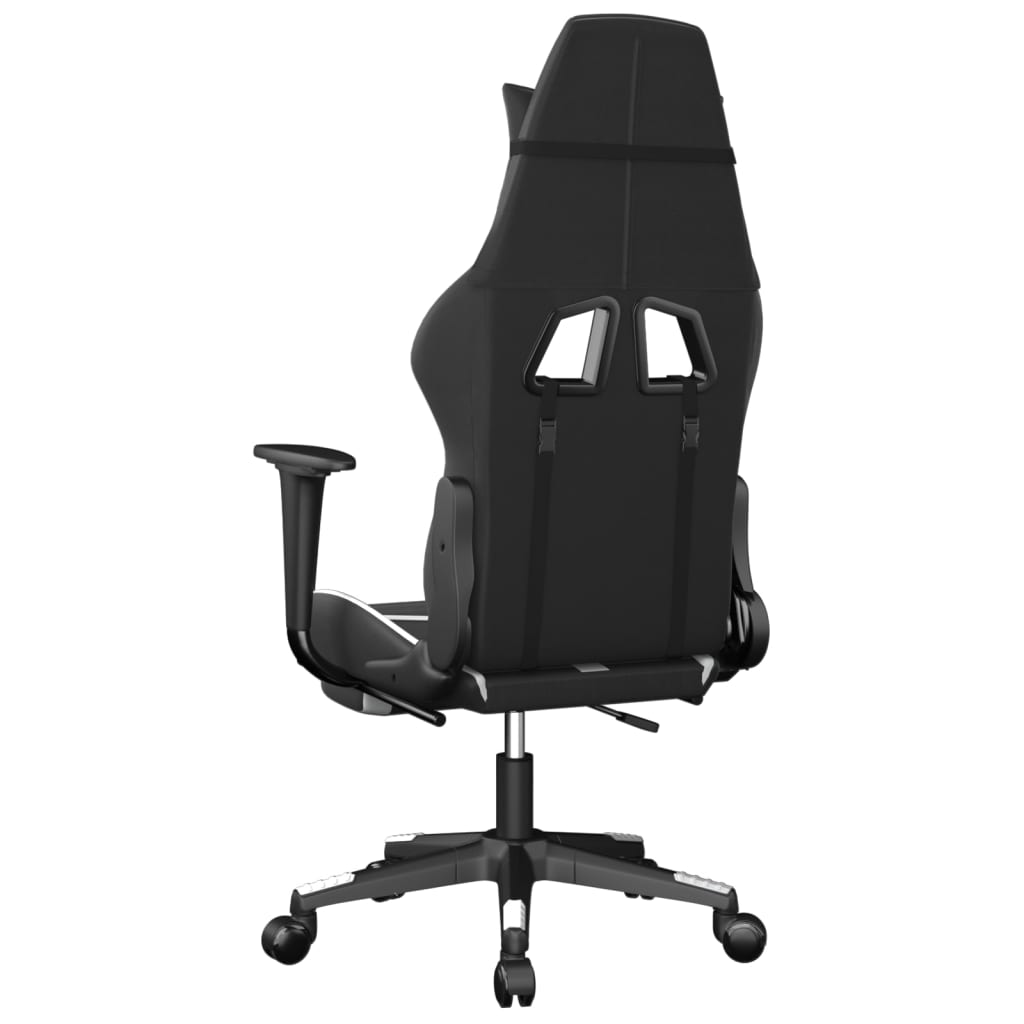 vidaXL Silla gaming masaje y reposapiés cuero sintético negro blanco