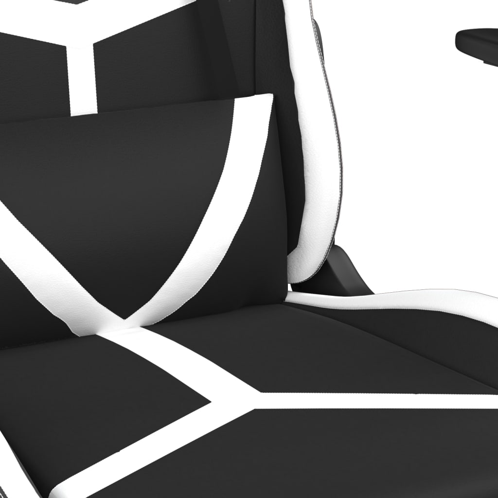 vidaXL Silla gaming masaje y reposapiés cuero sintético negro blanco