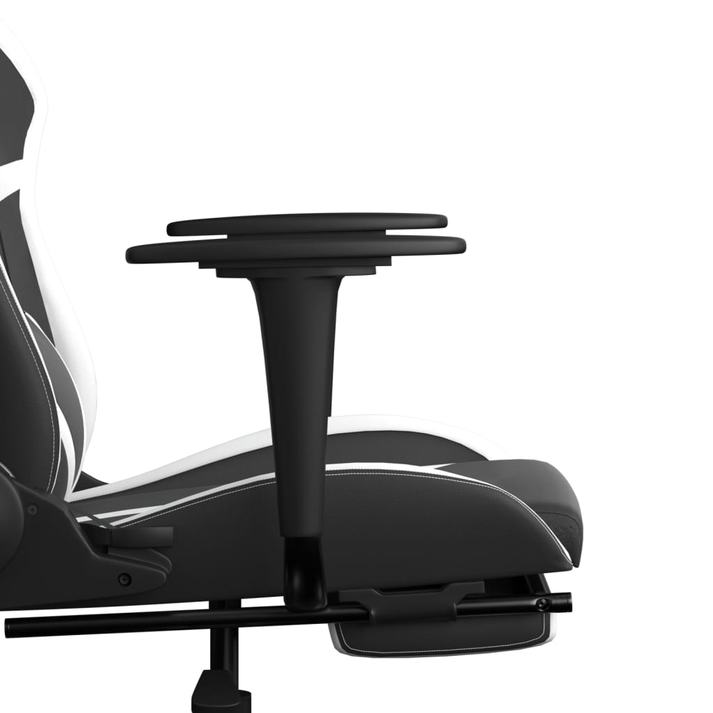 vidaXL Silla gaming masaje y reposapiés cuero sintético negro blanco