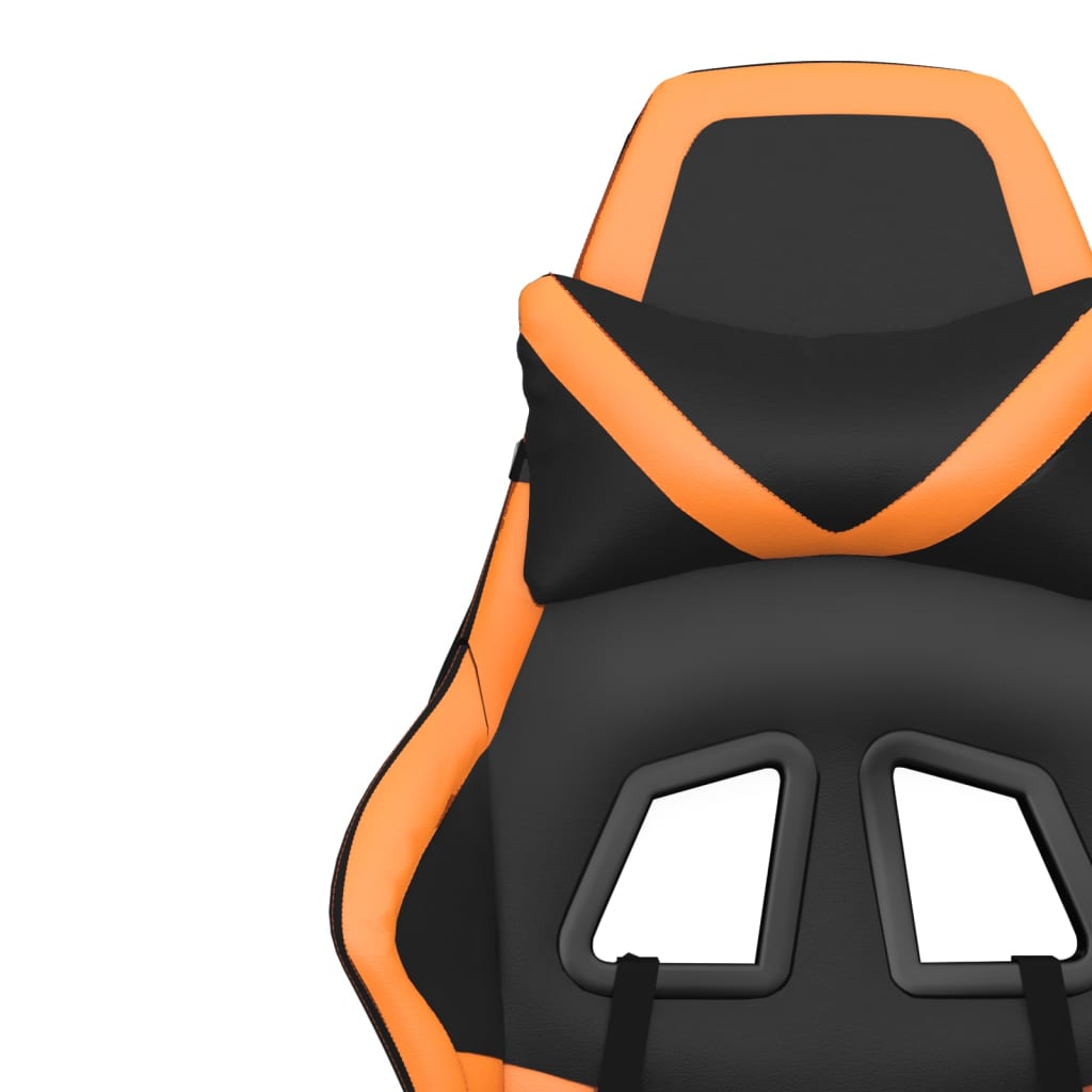 vidaXL Silla gaming masaje y reposapiés cuero sintético negro naranja