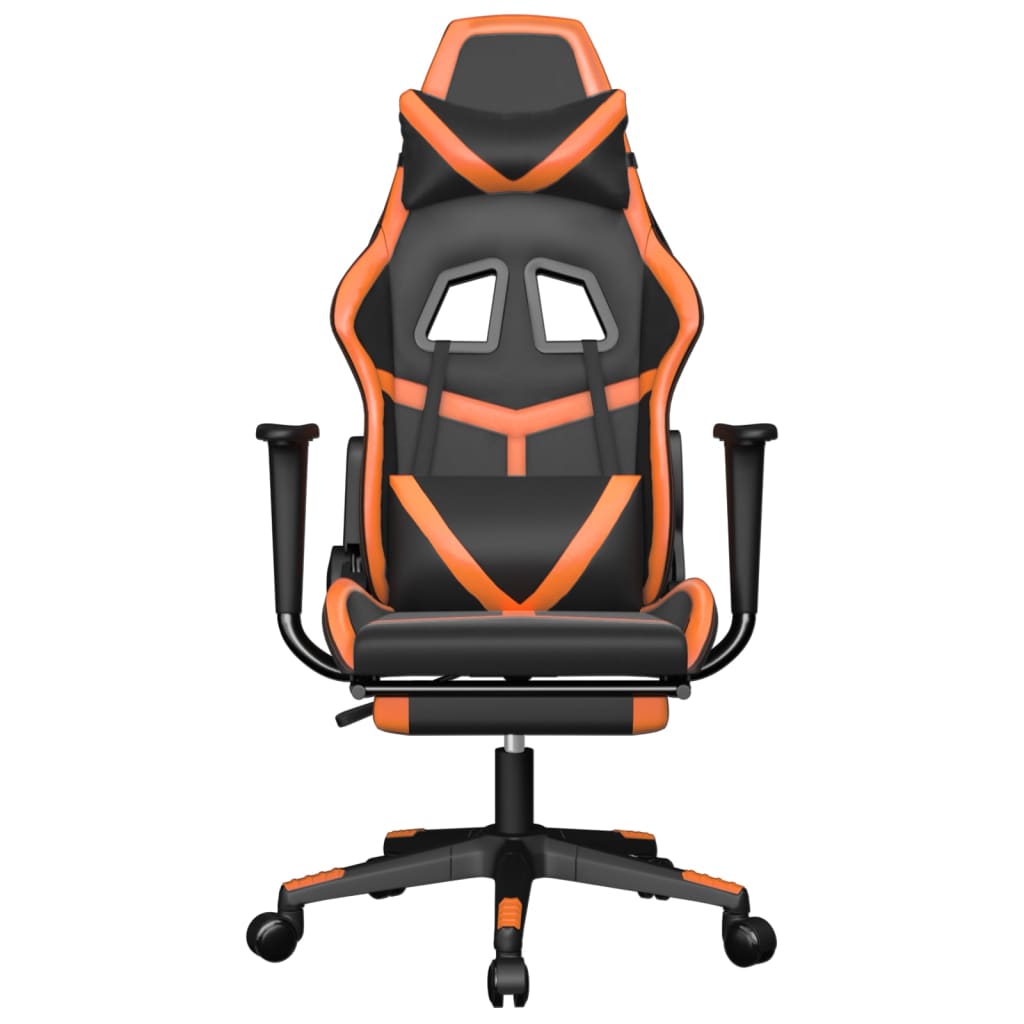 vidaXL Silla gaming masaje y reposapiés cuero sintético negro naranja